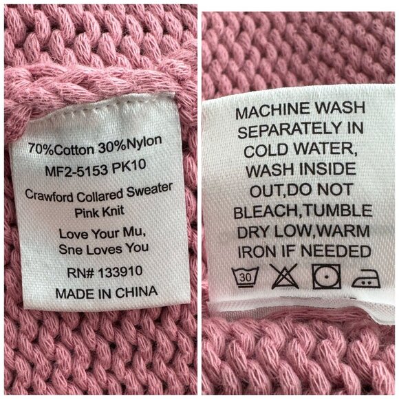 Show Me Your Mumu Crawford Collared Cropped Sweater Pink Knit Size S Cotton - Picture 7 of 10